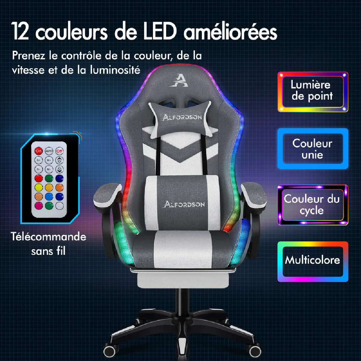ALFORDSON Chaise Gaming - Bleu et Gris