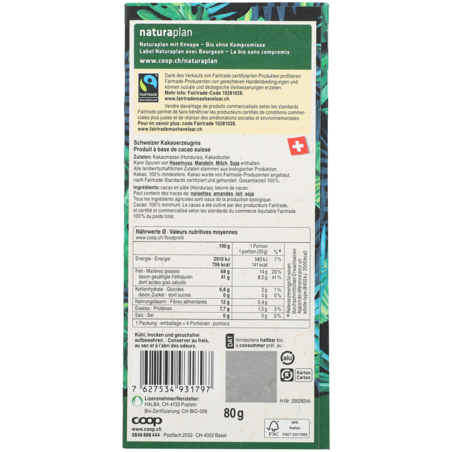 Naturaplan Bio Tafelschokolade 100% Honduras