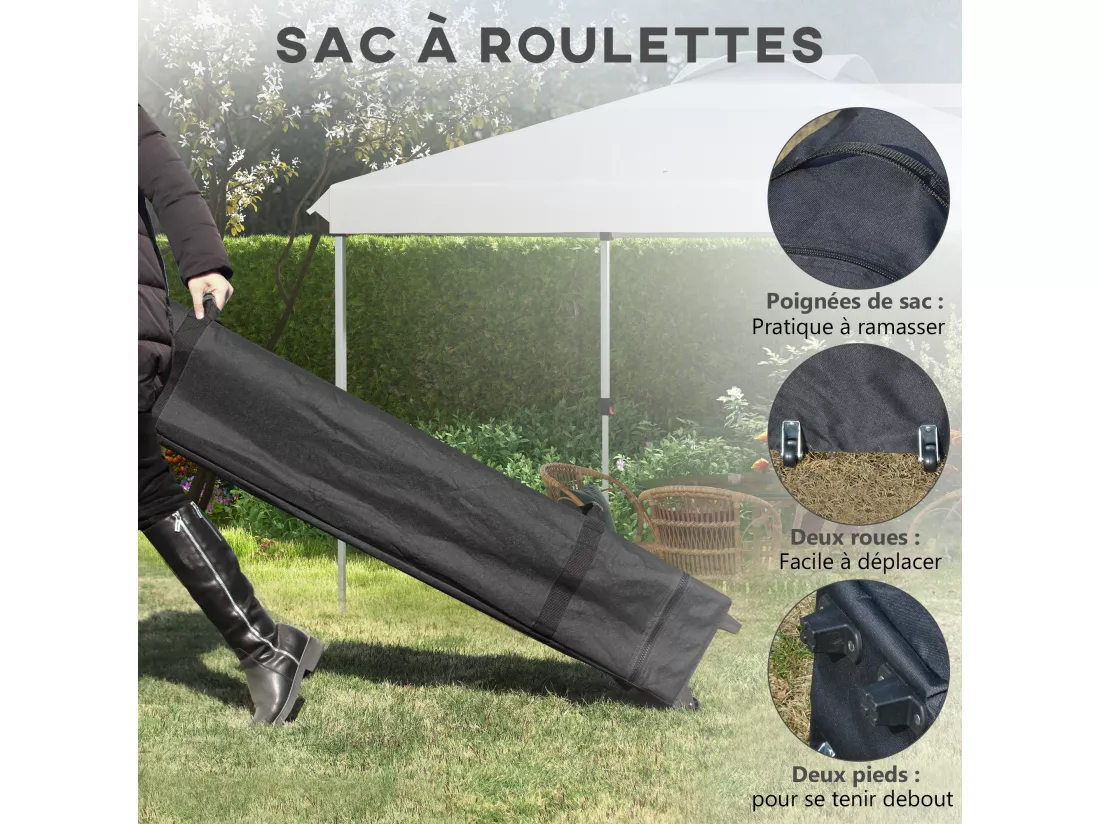 Tonnelle barnum pop-up pliant 3 x 3 m sac de transport à roulettes blanc