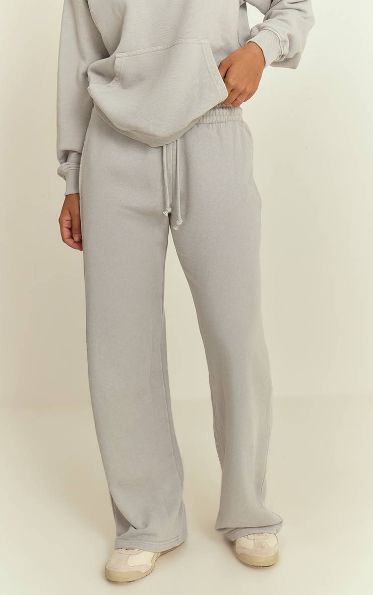 Gris Clair Jogger Droit Plt En Molleton Délavé À L'acide Avec Broderie