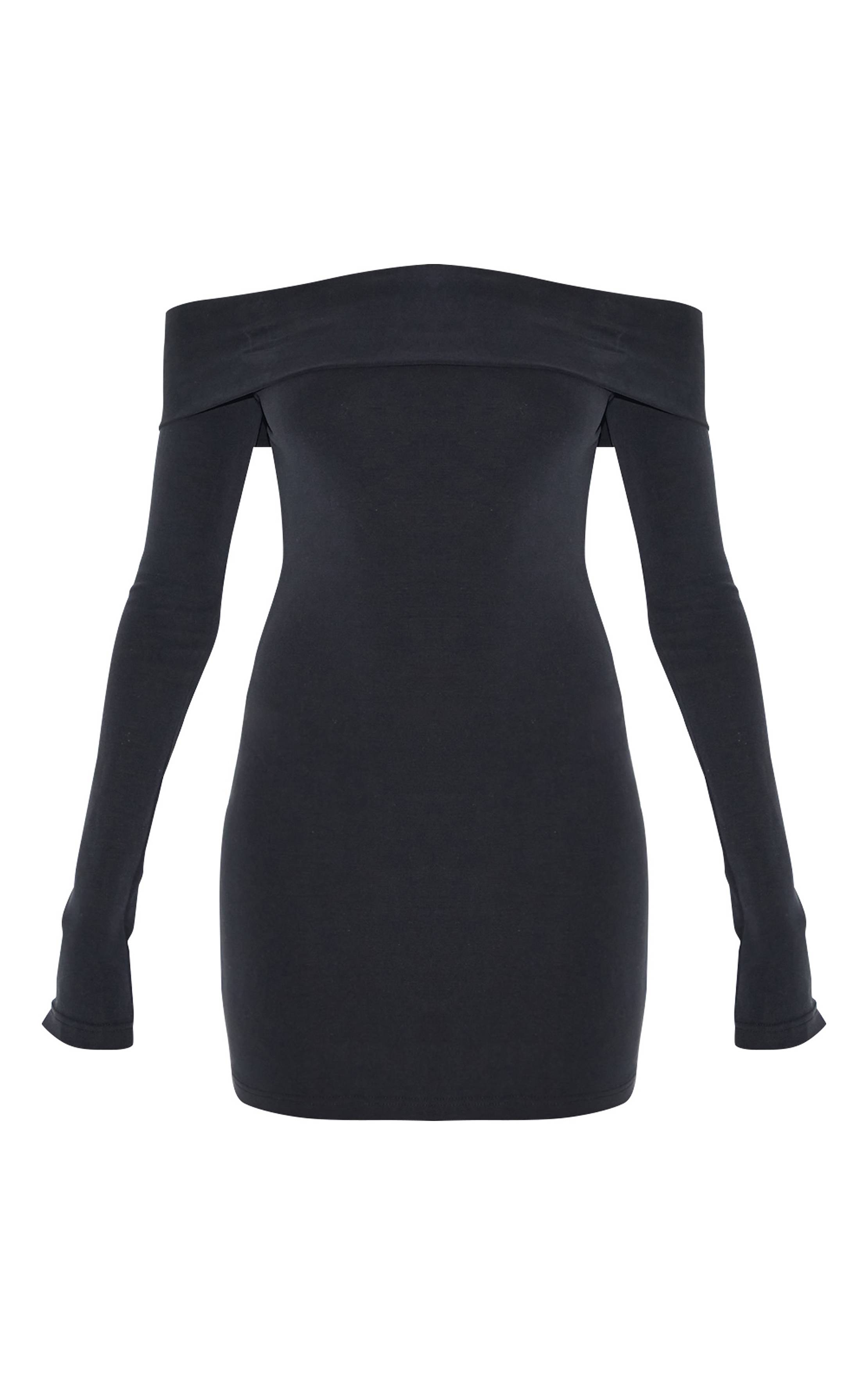 Noir Robe Moulante Premium À Encolure Bardot Et Lignes Galbantes