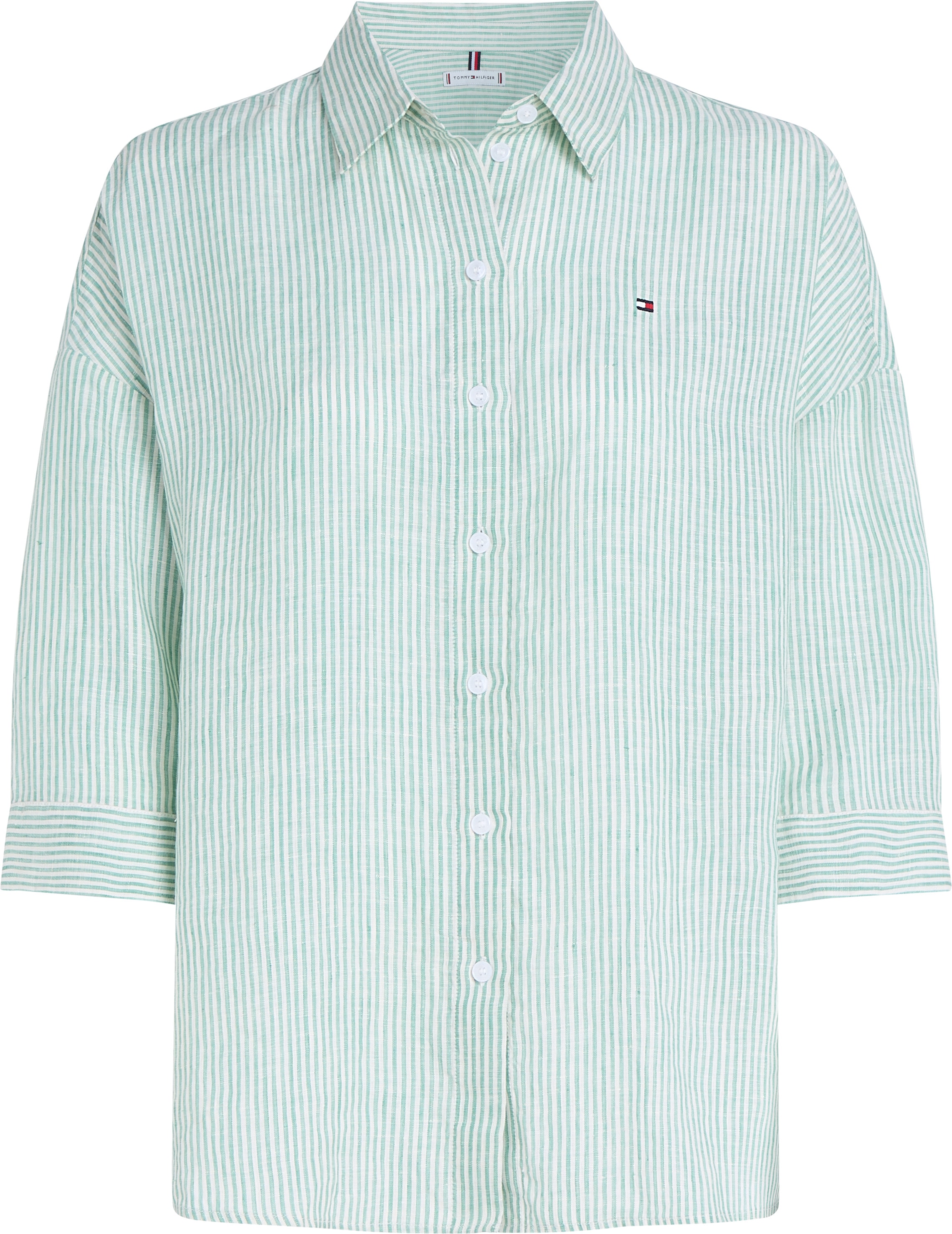 Tommy Hilfiger 3/4-Arm-Shirt »ESS LINEN LOOSE 3-4 SLEEVE SHIRT«, mit 3/4-Ärmel, Logostickerei ,kühlendes Premium Leinen