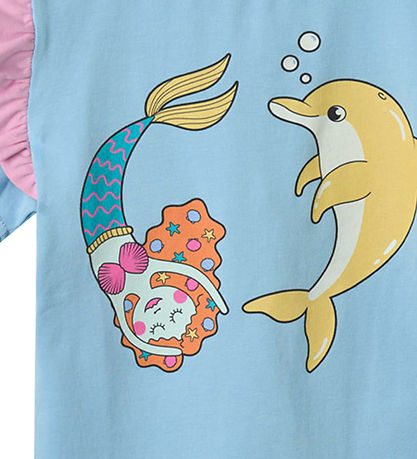 Småfolk T-Shirt - Soft Sky m. Meerjungfrau und Delphin