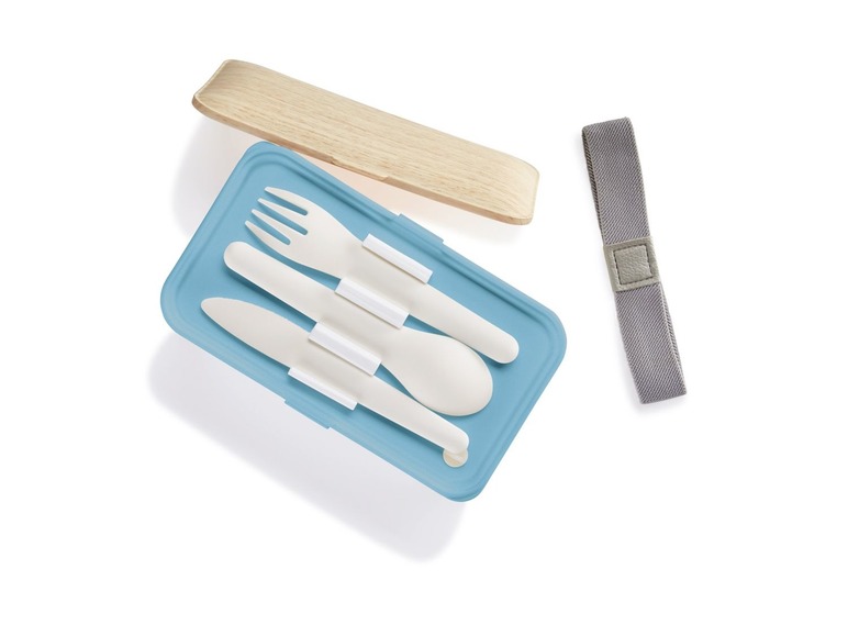 Lunchtrommel, 2 compartimenten, incl. 3-delig bestek