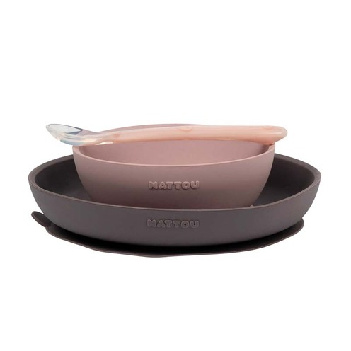 Coffret de repas 3 pièces rose/gris - NATTOU