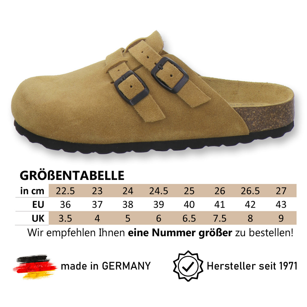 modischer Clogs Damen Leder cognac Velour