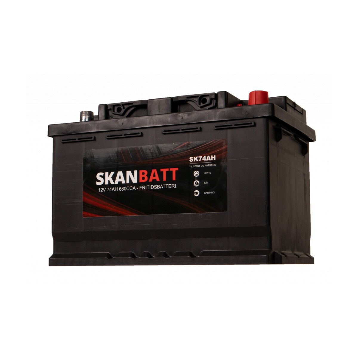 SKANBATT Fritidsbatteri 12V 74AH 680CCA (278x175x190/190mm) +høyre