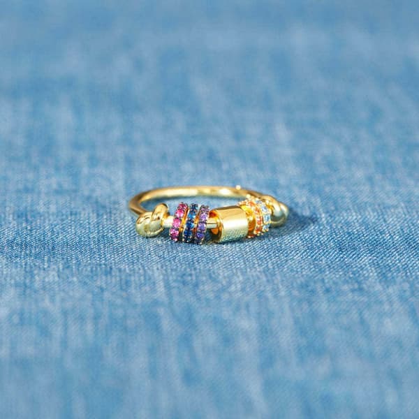 INF Anti-stress ring med roterende perler Flerfarget 18.2 mm
