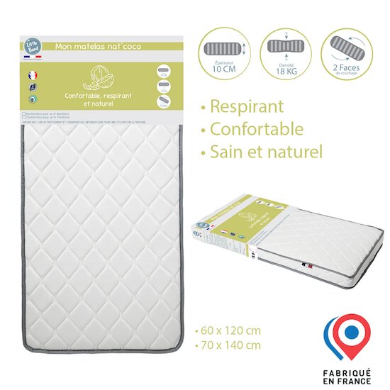Matelas lit bébé Nat' Coco   60 x 120 cm   de               Little Band