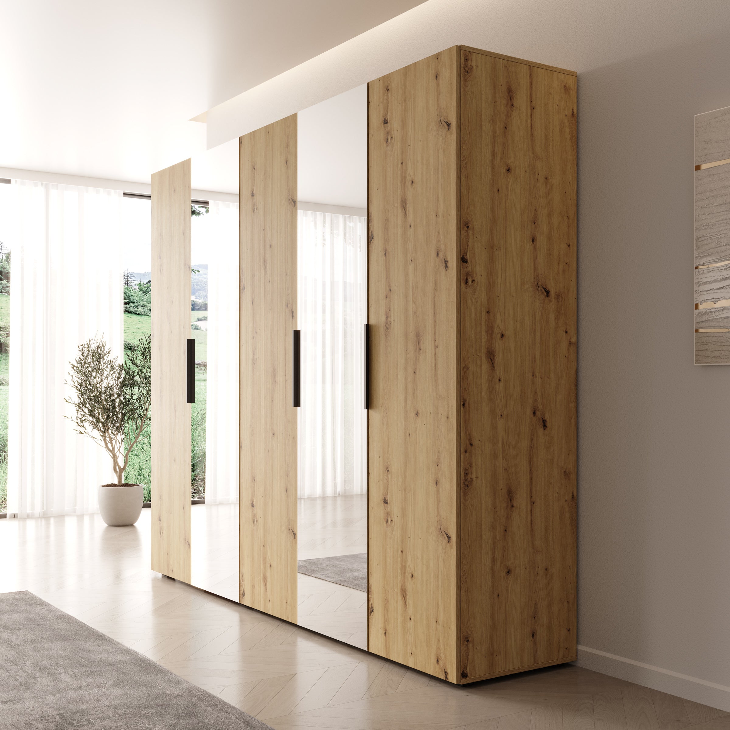 Meubella - Kledingkast Marquesa - Eiken - 250 cm - Met spiegel