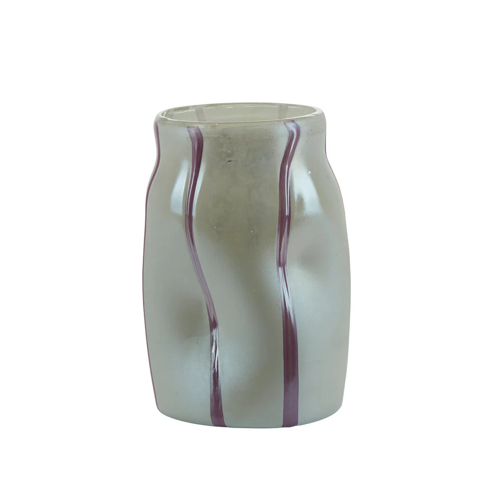 Bahne Interior  Glas vase med striber, Hvid/lilla - H19 cm