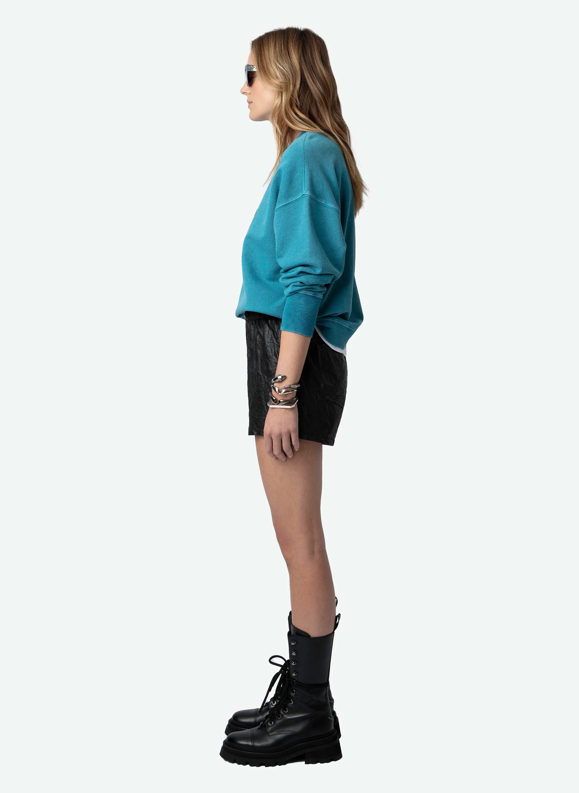 OSCAR - Sweat col rond sérigraphié en coton bio | Bleu