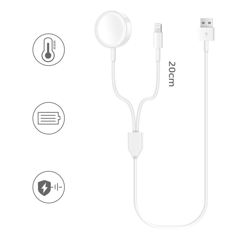 (1m) 2in1 USB A auf Lightning / Apple Watch Magnetisches Ladekabel Datenkabel - Weiss