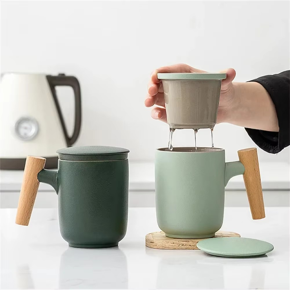 (350ml) Keramik Tee Tasse Infuser Cup mit Deckel   Filter Sieb für Losen Tee - Türkis