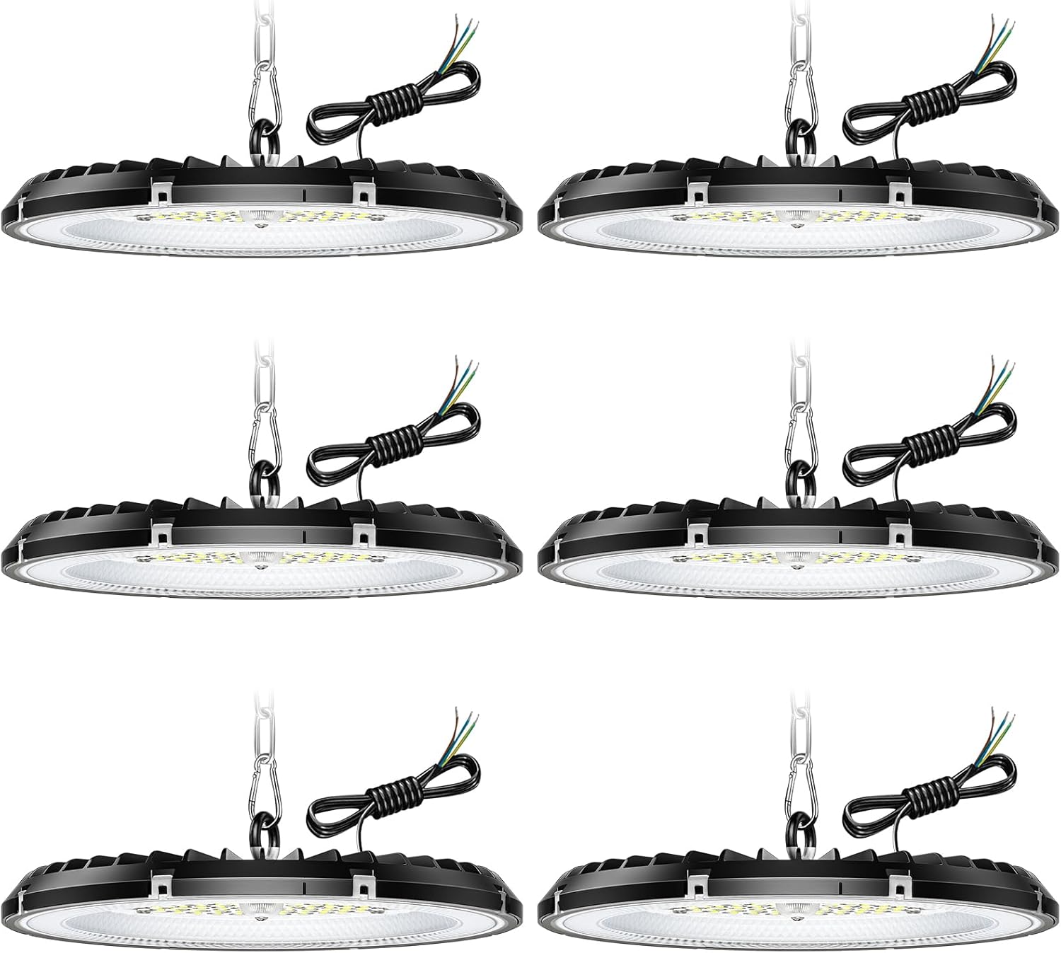6 Pack 100W UFO LED Werkstattlampe, Hallenstrahler 15000LM, 6000K Kaltweiß Industrielampe High Bay Light, IP65 Wasserdichte Industrielampe High Bay Licht für Fabriken, Garage, Lagerhaus, Beleuchtung