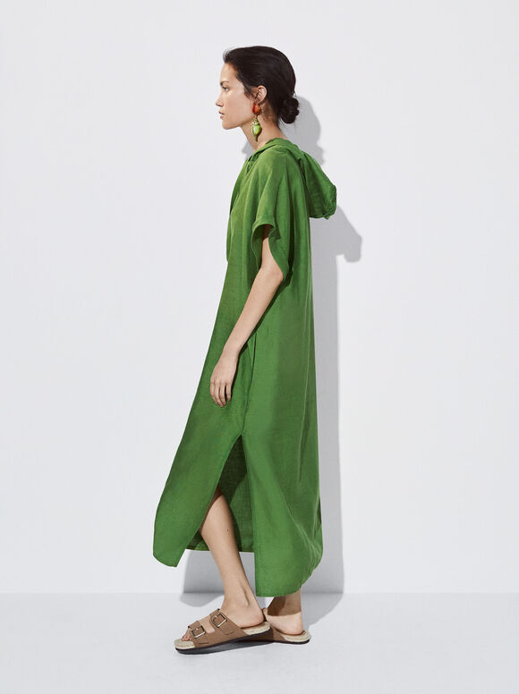 Vestido de linho com capuz - Verde