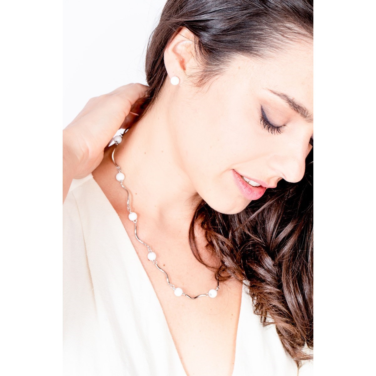 Collier multi-motifs en Acier 316L et céramique - blanc brillant