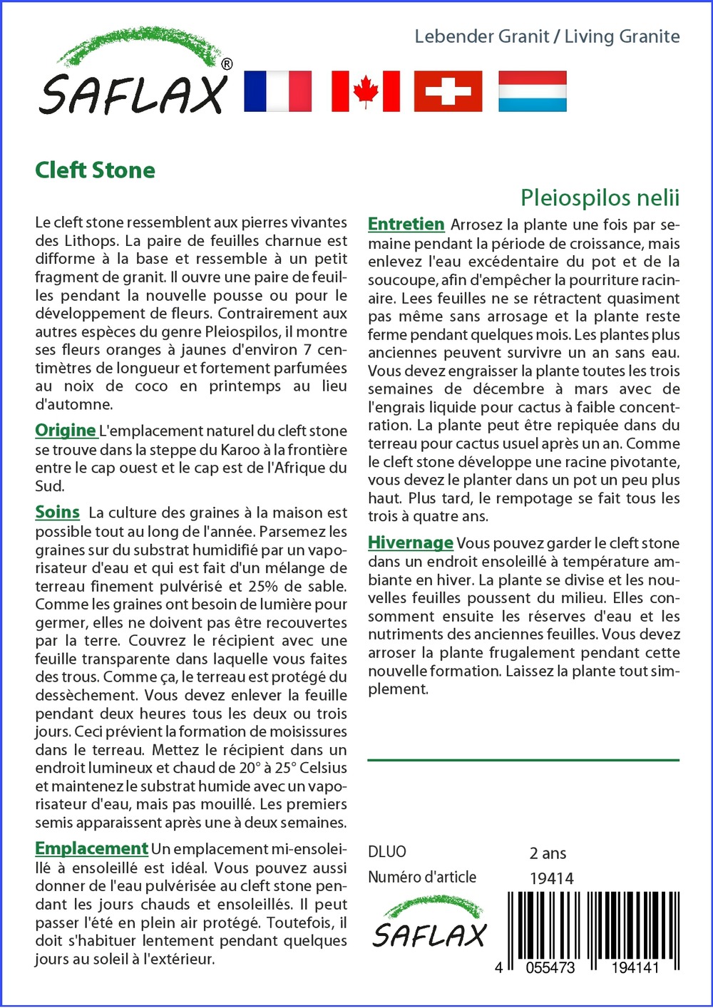 Kit cadeau - cleft stone - 40 graines - pleiospilos nelii