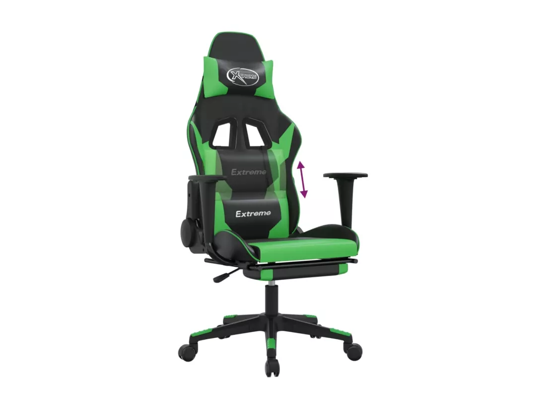 Chaise de jeu avec repose-pied Noir et vert Similicuir