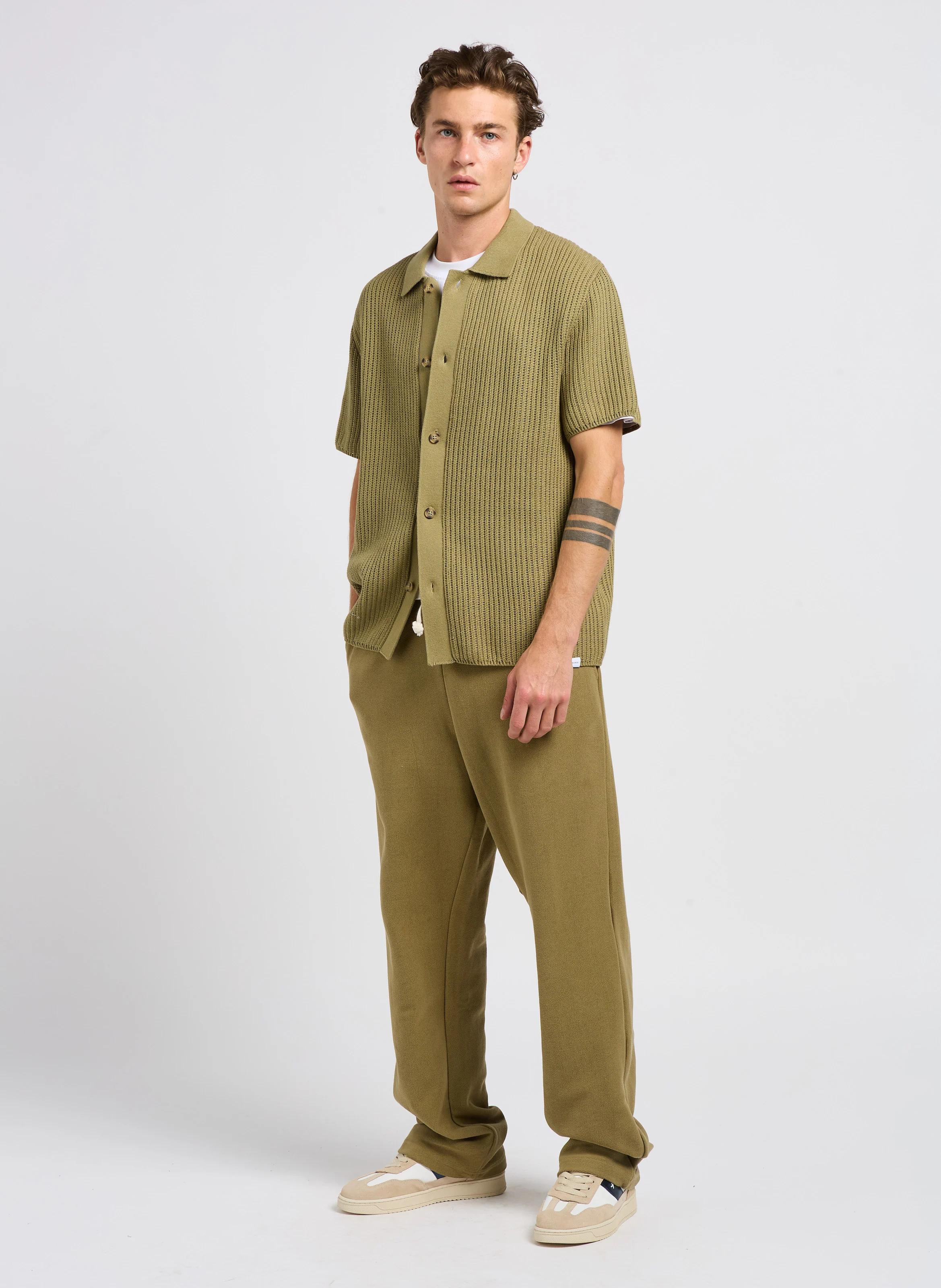 GUSTAVO - Chemise col classique tricot en coton | Vert