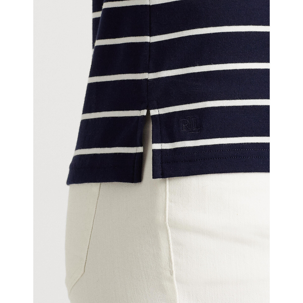 LAUREN RALPH LAUREN<br>Camiseta listrada com decote canoa e mangas curtas
