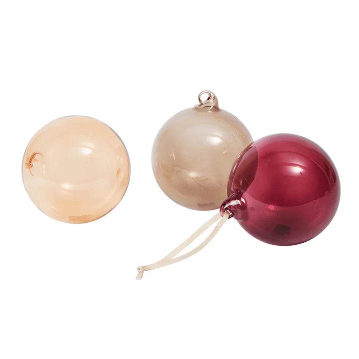 Ferm Living - Glass Baubles Weihnachtskugel, L, rosarot transluzent (3er-Set)
