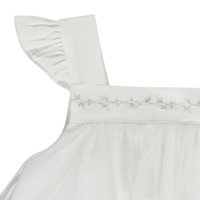 Combinaison courte de cérémonie effet 2 en 1 pour bébé fille - Ecru