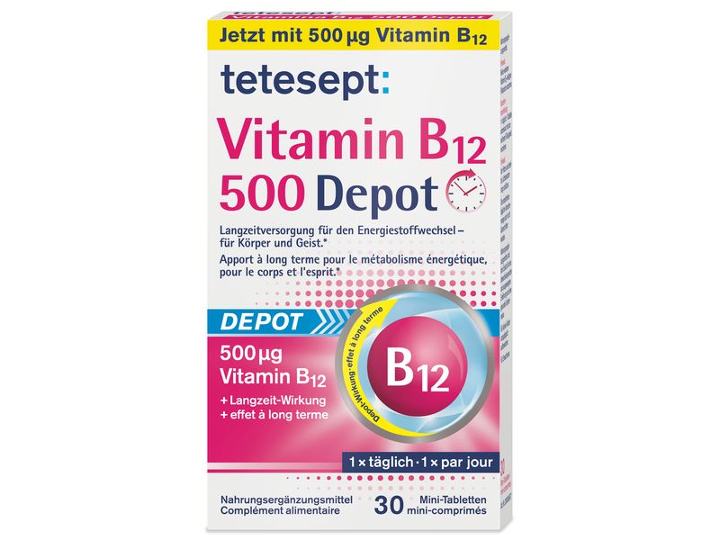 tetesept Vitamin B12 Depot 500 mcg 30 Stück Nahrungsergänzungsmittel mit Vitamin B12