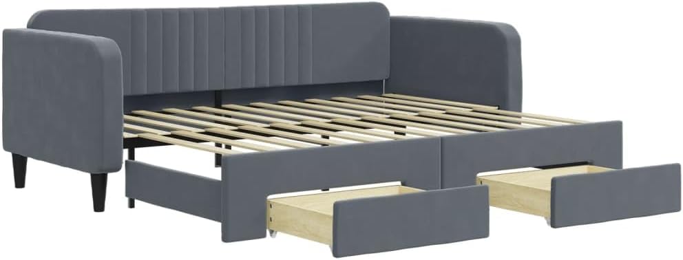 vidaXL Tagesbett, Sofabett Ausziehbar mit Schubladen, Gästebett Schlafsofa für Schlafzimmer Wohnzimmer, Sofa Ausziehbett, Dunkelgrau 90x200cm Samt