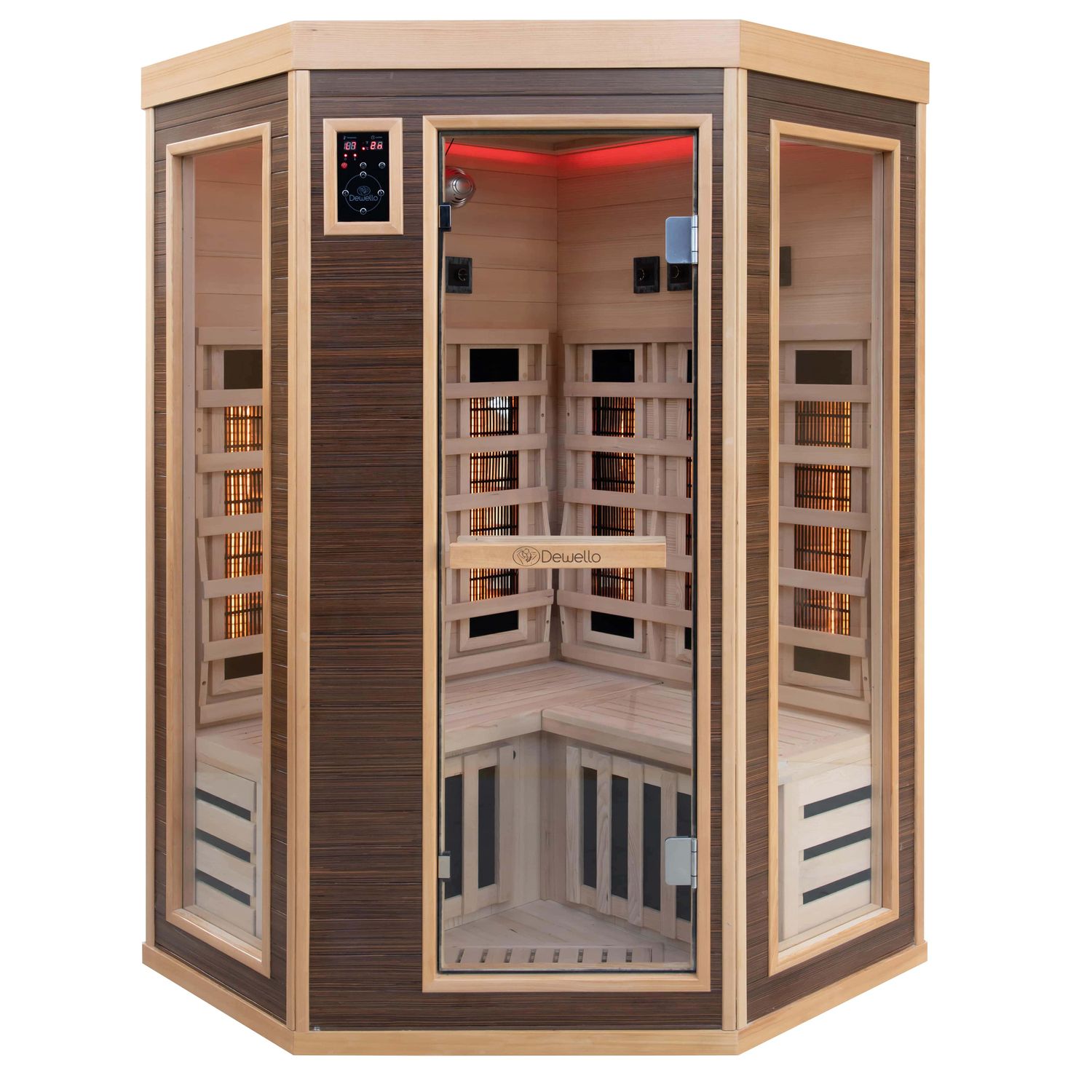 Dewello® Infrarotkabine Infrarotsauna MONTREAL 120cm x 120cm inkl. 6 Vollspektrumstrahler, 3 Karbonstrahler, 2 Personen
