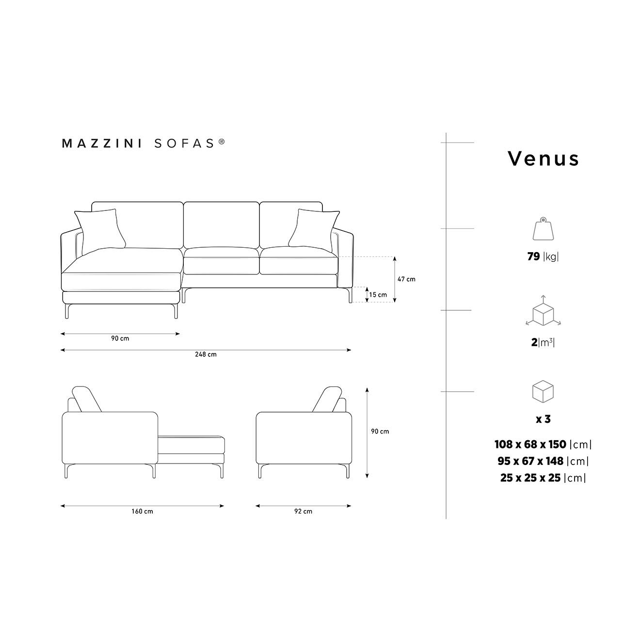 Mazzini Sofas Canapé d'angle Gauche Venus 4 Places beige - 248x160x90 cm