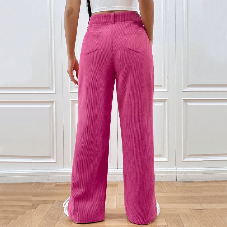 Asiris - Hoge taille effen corduroy losse broek met split