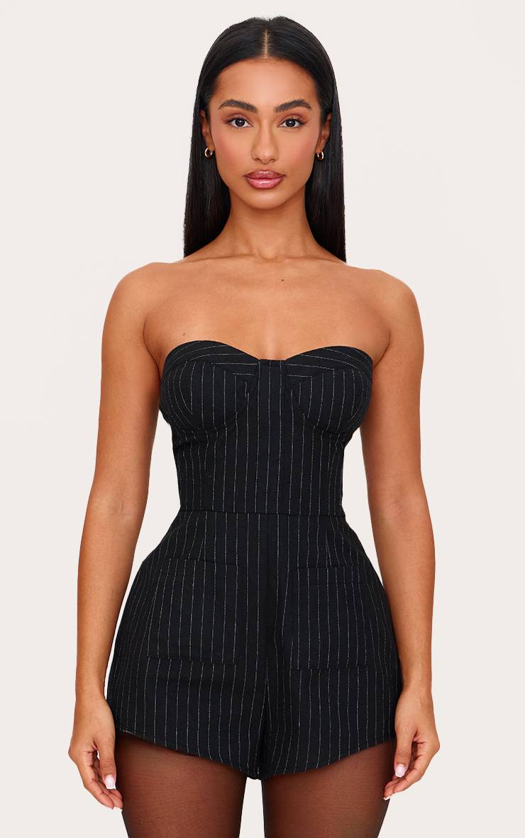Noir Combi-short Bandeau Tissé À Fines Rayures Petite