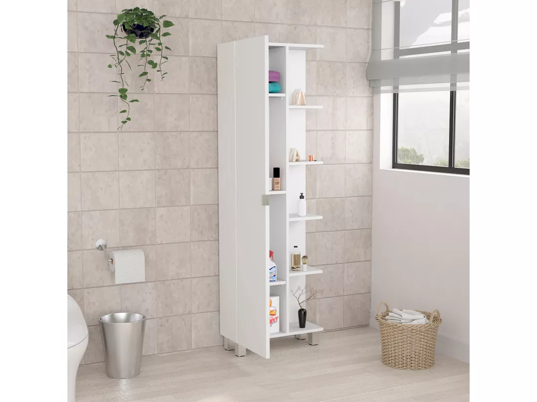 Urano Meuble de salle de bain d'angle avec 5 étagères, 157.98 cm X 51.18 cm X 21.46 cm , Blanc