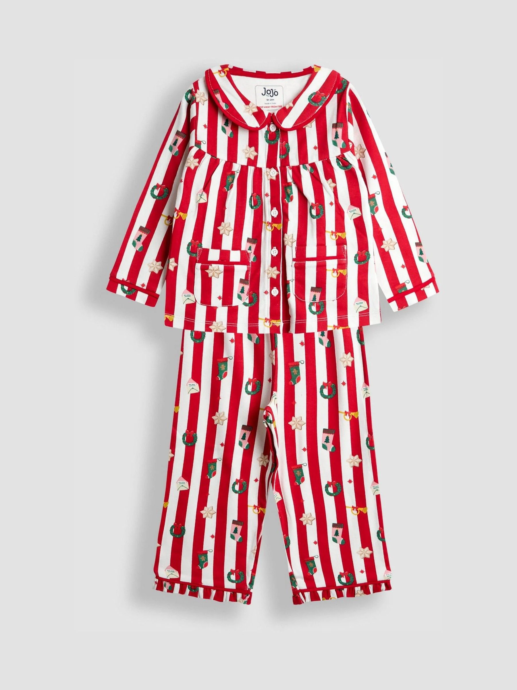 JoJo Maman Bébé Kerstmis Print Jersey Pyjama's met Mooie Kraag