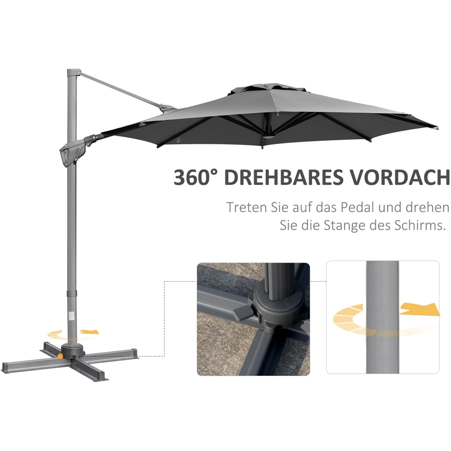 Outsunny Sonnenschirm mit verstellbarem Neigungssystem grau