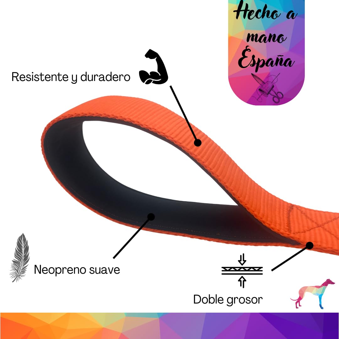 EGV - Guia curta para cães, 4 cm de largura, com alça de neoprene e mosquetão reforçado. 50 cm de comprimento. (Laranja)