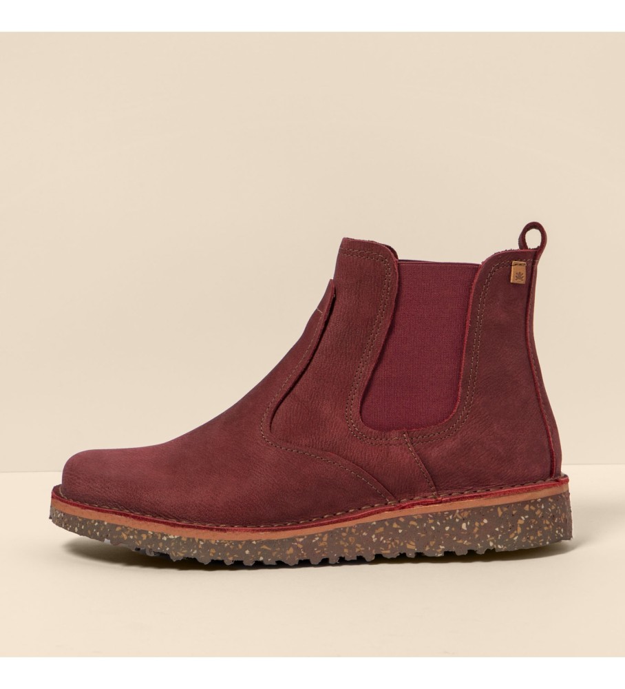 Botas de cano curto Naturalista em couro bordô