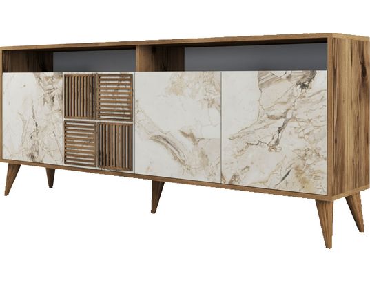 CONCEPT1 - Bahut Milan noyer marbre blanc 180 x 35 x 78cm