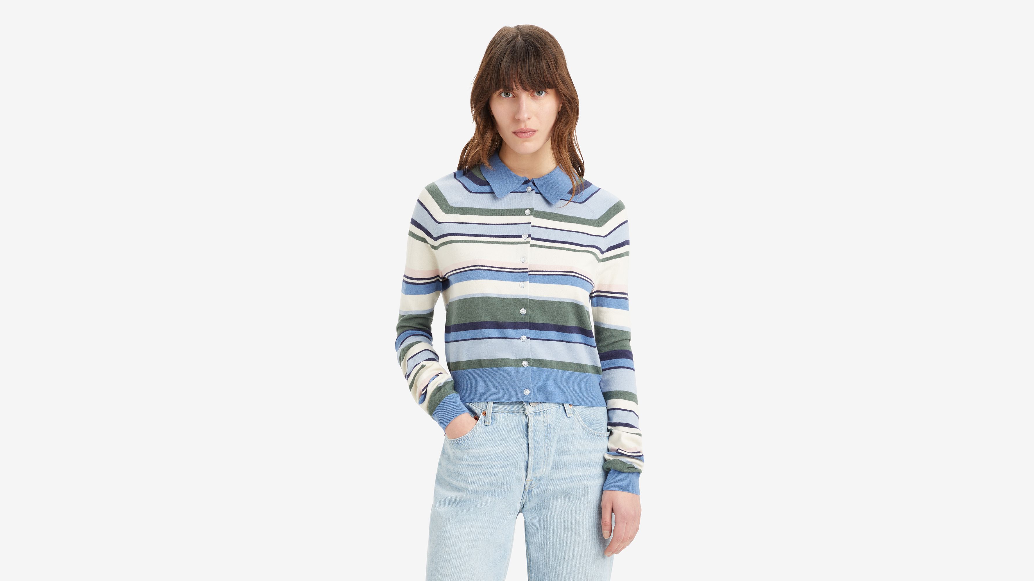 Pull-over boutonné Salma - Revolution Stripe Brunnera Blue - Multicolore