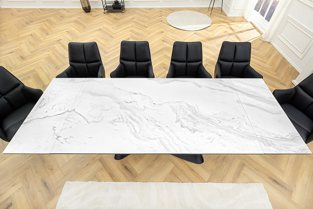 Ausziehbarer Esstisch INFINITY 180-260cm weiß Keramik Marmor schwarz Metall