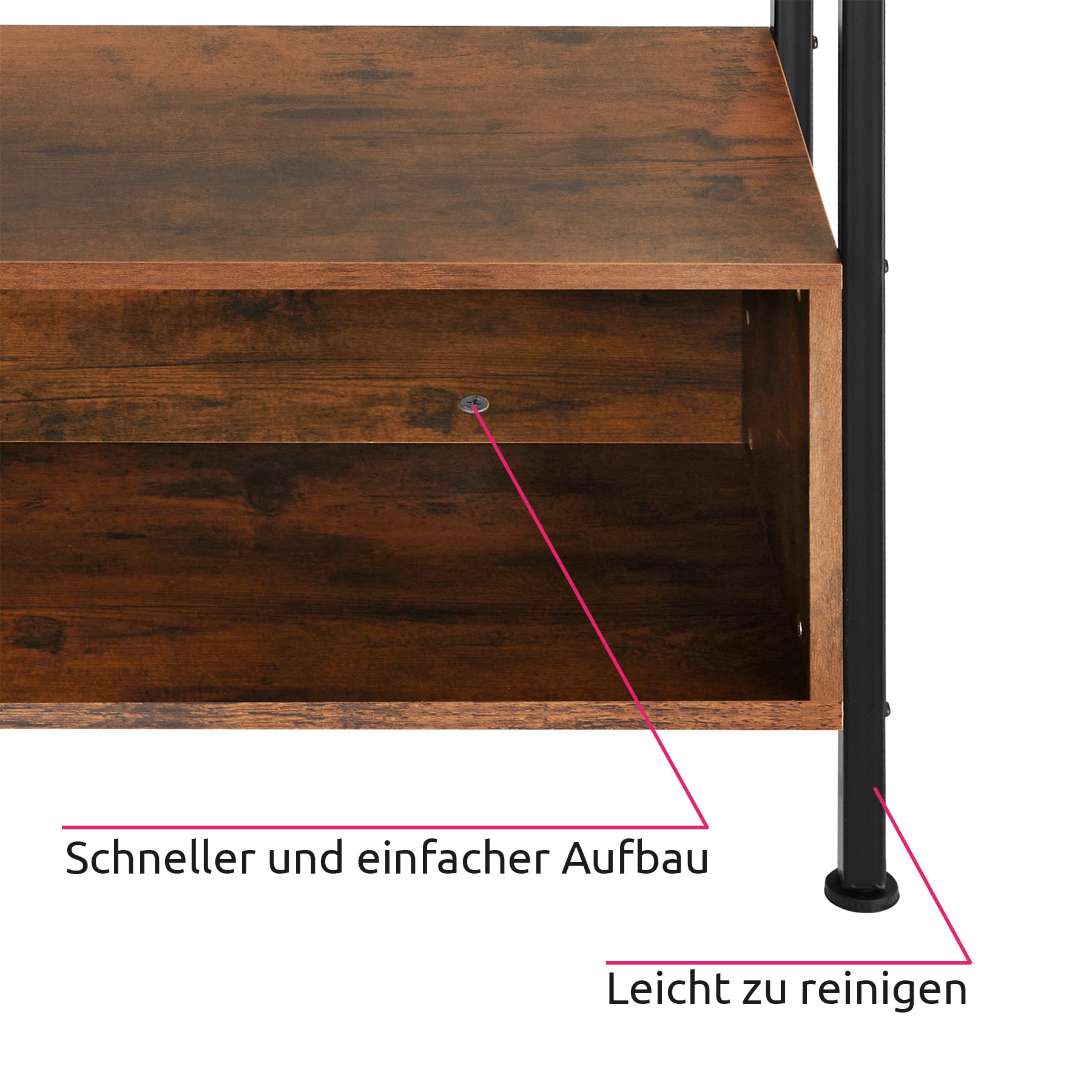 tectake® Regal, Industrial Style, mit 5 Ebenen, großes Staufach und 2 kleine Staufächer, inklusive Kippschutz, 75 x 31 x 170,5 cm