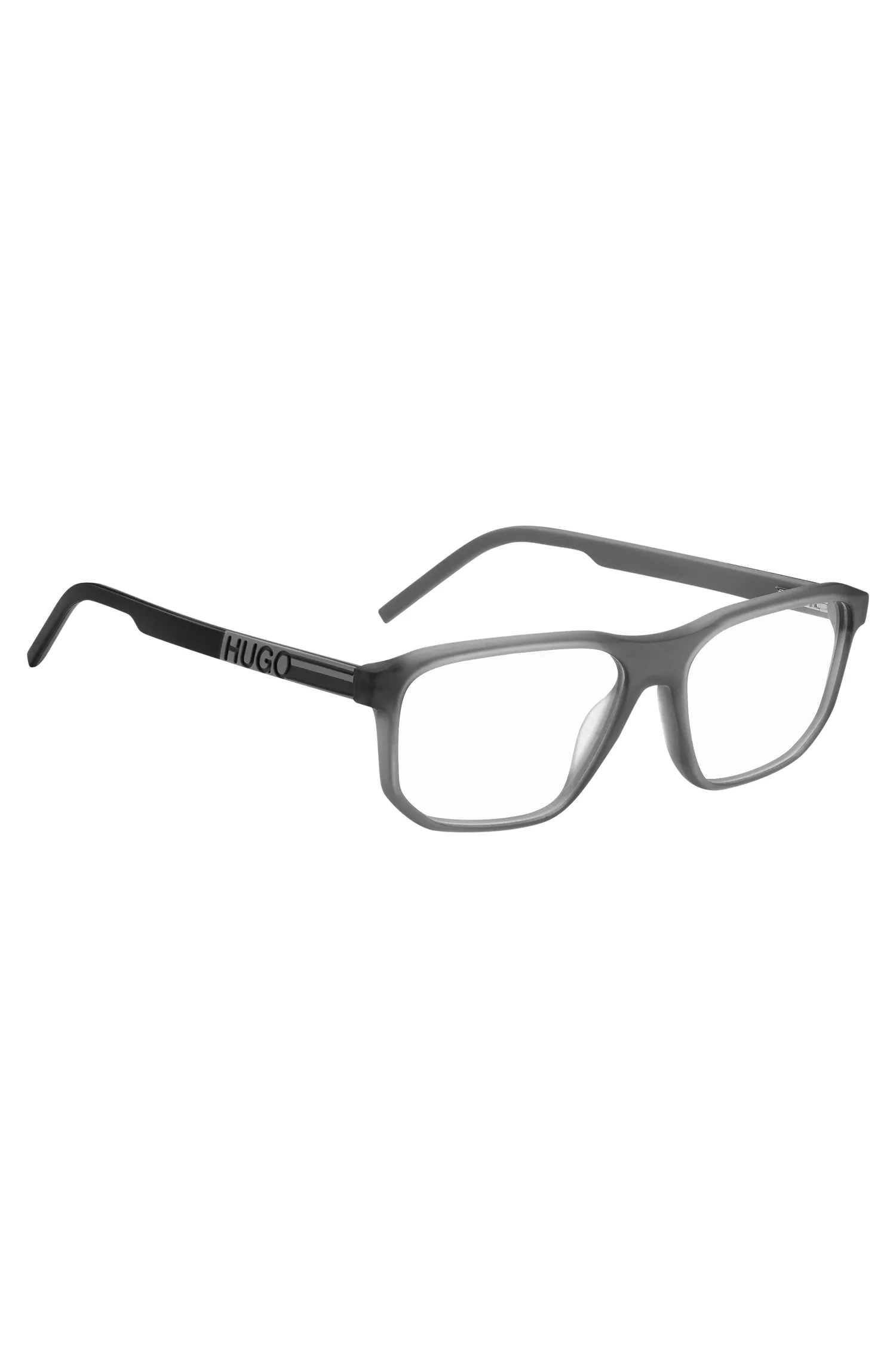 Armação de óculos HUGO em acetato vermelho-cinza com logotipo emborrachado