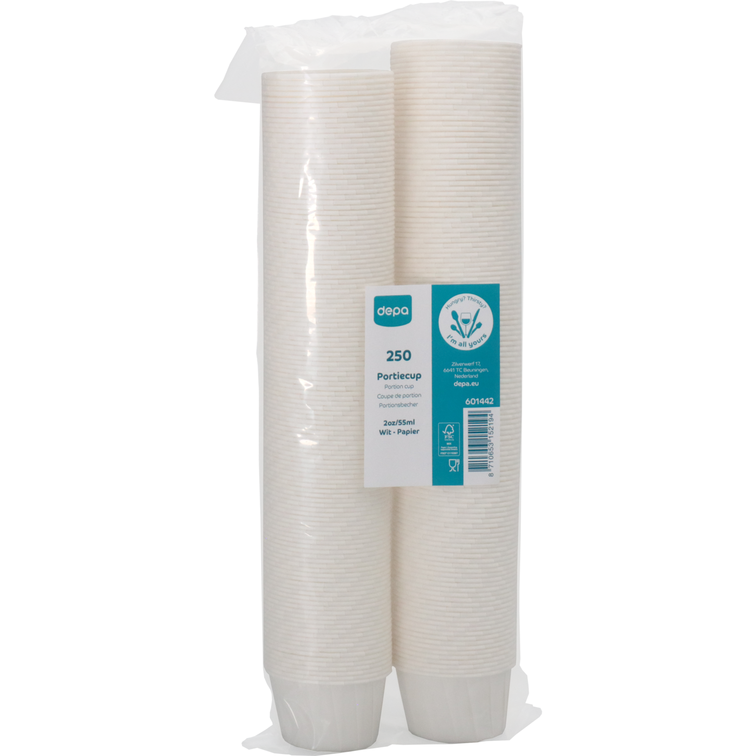 Cup, portiecup, papier, 55ml, 2oz, 35mm, wit