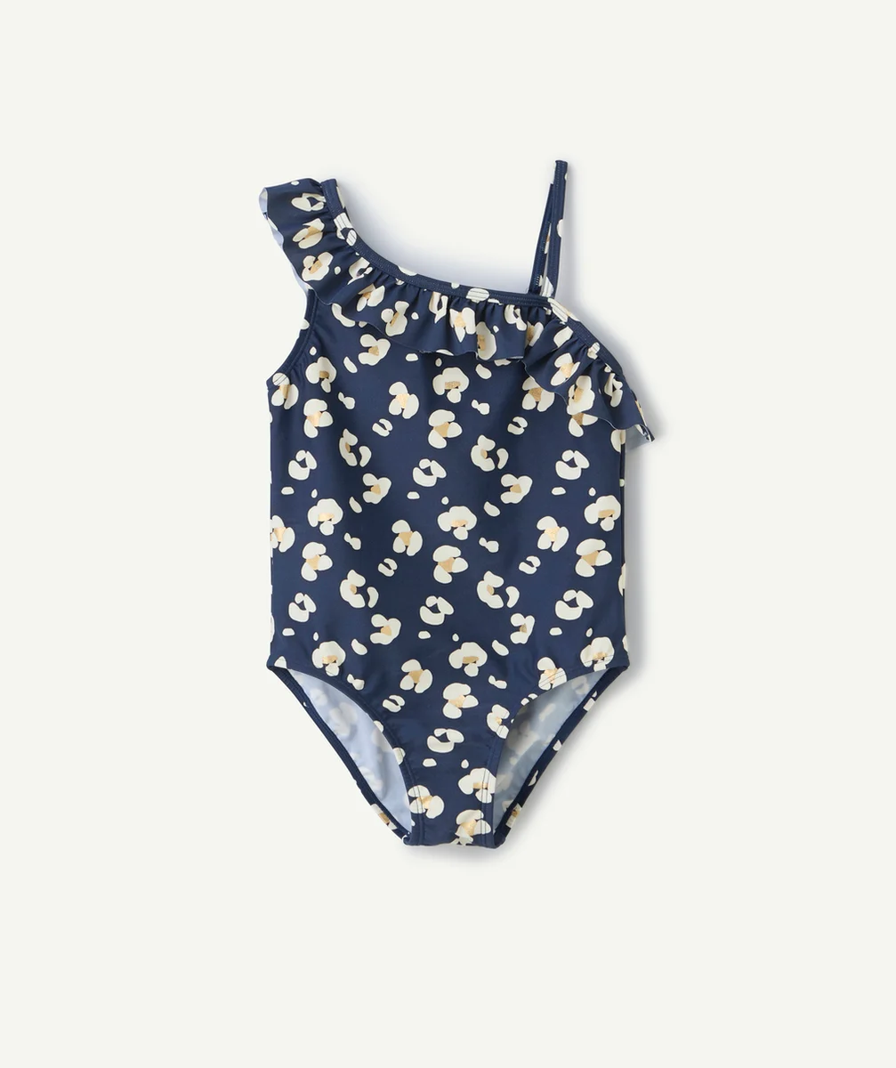 maillot de bain 1 pièce en fibre recyclées bleu marine imprimé à fleurs
