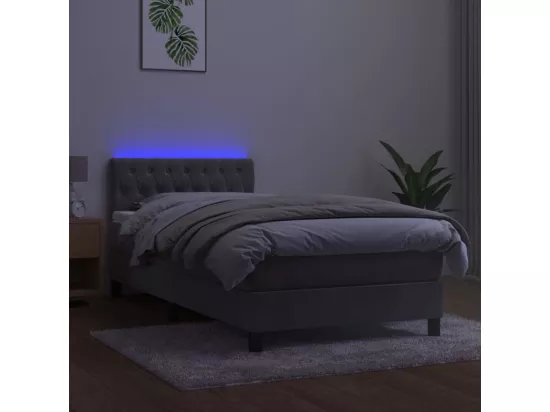 Sommier tapissier et matelas et LED Gris clair 90x190cm Velours