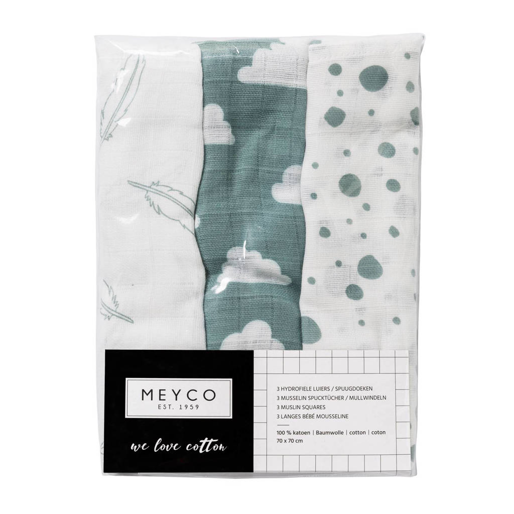 Prima doekenhydrofiele doek 70x70 cm (set van 3) jade/wit