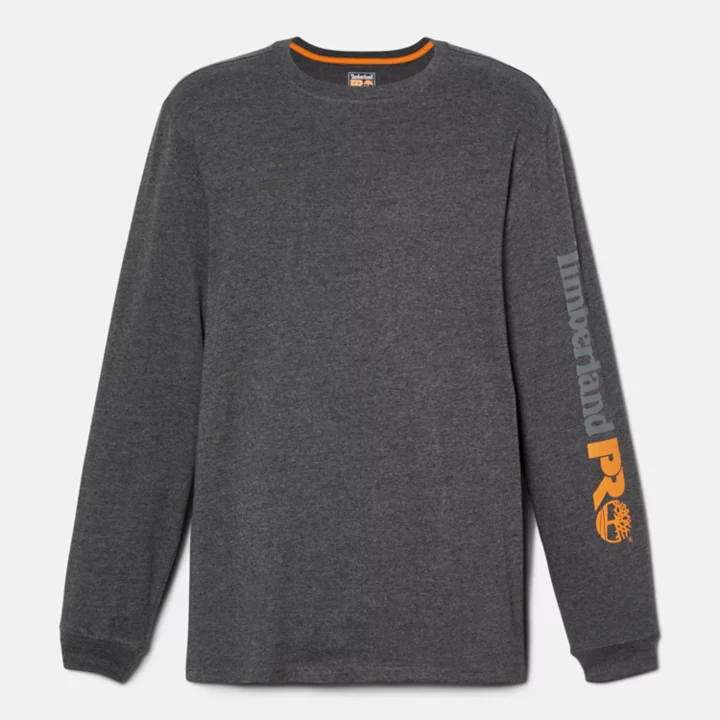 Camiseta Timberland PRO Core Logo de manga comprida para homem, na cor cinza.