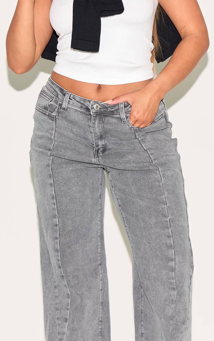Gris Jean Large Taille Haute En Denim Stretch Shape Avec Détails De Coutures