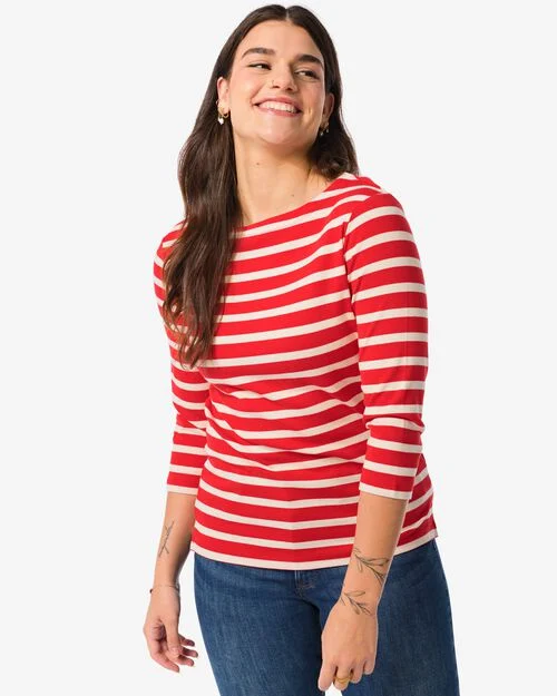 t-shirt Cara à col bateau et rayures pour femmes rouge